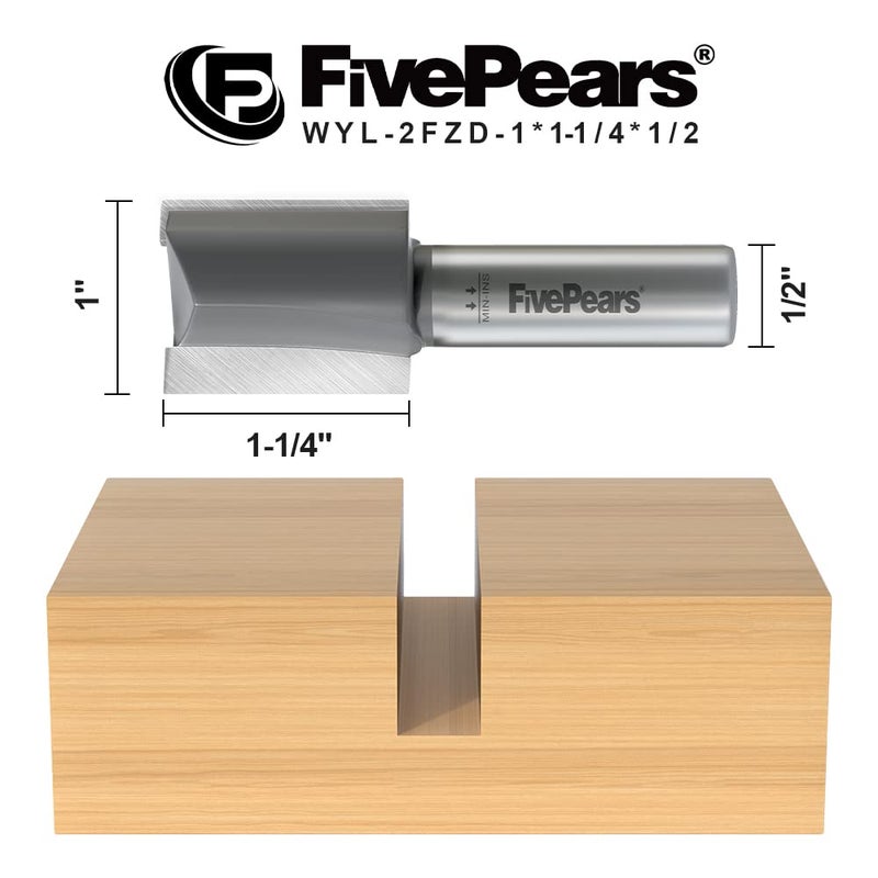 FIVEPEARS Straight Router Bits 1/2 Inch Shank Double Flute, 1 Inch Cutting Diameter, 1-1/4 Inch Cutting Length, Used for Create Groove, Dado or Hollow - Image 2